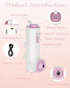 Rechargeable Bath Jets for Tub, Portable Jet Spa for Bathtub, Creates Soothing Bubbles and Massage for Relaxing Daily Use at Home (White-Pink)