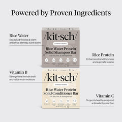 Kitsch Rice Water Protein Solid Shampoo and Conditioner Set for Hair Growth – Strengthening Hair Care Duo w/Rice Protein & Vitamins for Damage Repair – Paraben, Sulfate & Silicone Free, Made in USA