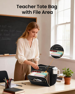 LOVEVOOK Teacher Tote Bag, Laptop Bag for Women with Large Cup Holder & Accordion File Area, Work Tote Bag for Business