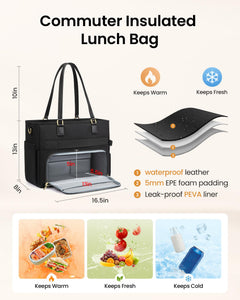LOVEVOOK Teacher Tote Bag, Laptop Bag for Women with Large Cup Holder & Accordion File Area, Work Tote Bag for Business