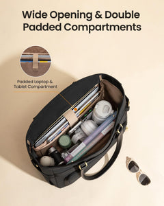 LOVEVOOK Teacher Tote Bag, Laptop Bag for Women with Large Cup Holder & Accordion File Area, Work Tote Bag for Business