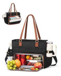 LOVEVOOK Teacher Tote Bag, Laptop Bag for Women with Large Cup Holder & Accordion File Area, Work Tote Bag for Business