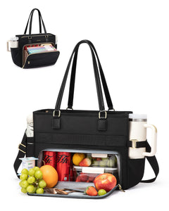 LOVEVOOK Teacher Tote Bag, Laptop Bag for Women with Large Cup Holder & Accordion File Area, Work Tote Bag for Business