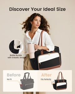 LOVEVOOK Teacher Tote Bag, Laptop Bag for Women with Large Cup Holder & Accordion File Area, Work Tote Bag for Business