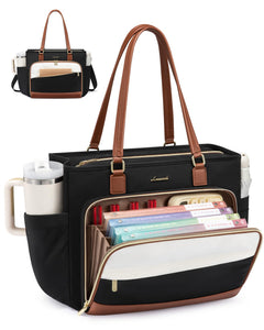 LOVEVOOK Teacher Tote Bag, Laptop Bag for Women with Large Cup Holder & Accordion File Area, Work Tote Bag for Business