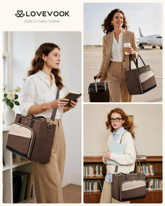 LOVEVOOK Teacher Tote Bag, Laptop Bag for Women with Large Cup Holder & Accordion File Area, Work Tote Bag for Business