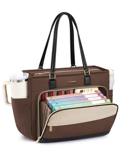 LOVEVOOK Teacher Tote Bag, Laptop Bag for Women with Large Cup Holder & Accordion File Area, Work Tote Bag for Business