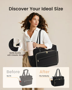 LOVEVOOK Teacher Tote Bag, Laptop Bag for Women with Large Cup Holder & Accordion File Area, Work Tote Bag for Business