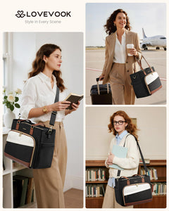 LOVEVOOK Teacher Tote Bag, Laptop Bag for Women with Large Cup Holder & Accordion File Area, Work Tote Bag for Business