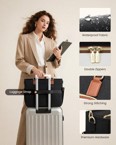 LOVEVOOK Teacher Tote Bag, Laptop Bag for Women with Large Cup Holder & Accordion File Area, Work Tote Bag for Business