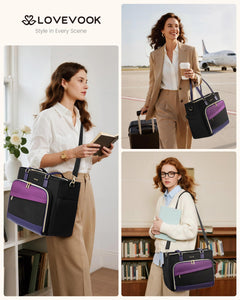 LOVEVOOK Teacher Tote Bag, Laptop Bag for Women with Large Cup Holder & Accordion File Area, Work Tote Bag for Business