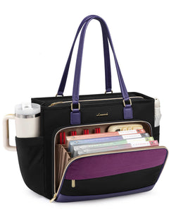 LOVEVOOK Teacher Tote Bag, Laptop Bag for Women with Large Cup Holder & Accordion File Area, Work Tote Bag for Business