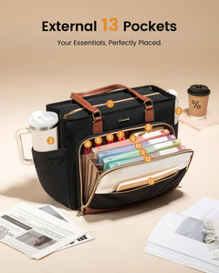 LOVEVOOK Teacher Tote Bag, Laptop Bag for Women with Large Cup Holder & Accordion File Area, Work Tote Bag for Business