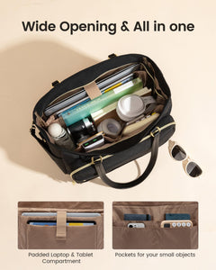 LOVEVOOK Teacher Tote Bag, Laptop Bag for Women with Large Cup Holder & Accordion File Area, Work Tote Bag for Business