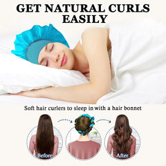 No Heat Overnight Curl Headband, 70" Soft Ribbon Wrap for Long Hair, 9 PCS Hair Curling Rods Set - Blue Green