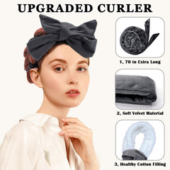 No Heat Overnight Curl Headband, 70" Soft Ribbon Wrap for Long Hair, 9 PCS Hair Curling Rods Set - Blue Green