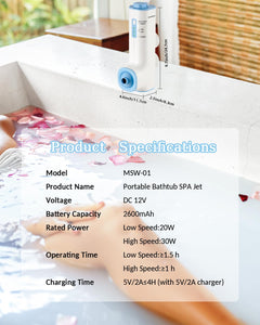 Rechargeable Bath Jets for Tub, Portable Jet Spa for Bathtub, Creates Soothing Bubbles and Massage for Relaxing Daily Use at Home (White-Pink)