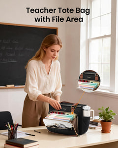 LOVEVOOK Teacher Tote Bag, Laptop Bag for Women with Large Cup Holder & Accordion File Area, Work Tote Bag for Business