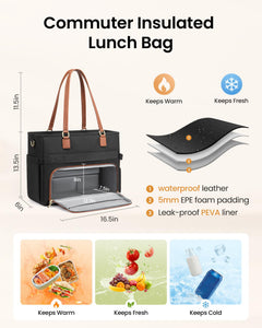 LOVEVOOK Teacher Tote Bag, Laptop Bag for Women with Large Cup Holder & Accordion File Area, Work Tote Bag for Business