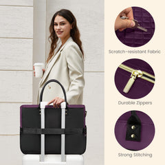 LOVEVOOK Teacher Tote Bag for Women Work, Laptop Bag With Large Cup Holder, Nurse Bags Professional Briefcase Business Computer Purses Bible Handbag Gifts, Black-Beige-Brown, 15.6 Inch