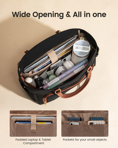 LOVEVOOK Teacher Tote Bag, Laptop Bag for Women with Large Cup Holder & Accordion File Area, Work Tote Bag for Business