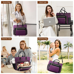 LOVEVOOK Teacher Tote Bag for Women Work, Laptop Bag With Large Cup Holder, Nurse Bags Professional Briefcase Business Computer Purses Bible Handbag Gifts, Black-Beige-Brown, 15.6 Inch
