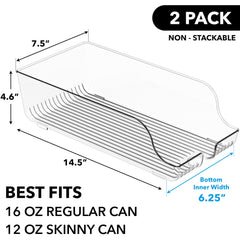 Simple Houseware Soda Can Organizer and Dispenser for Refrigerator / Pantry, Clear, Set of 2